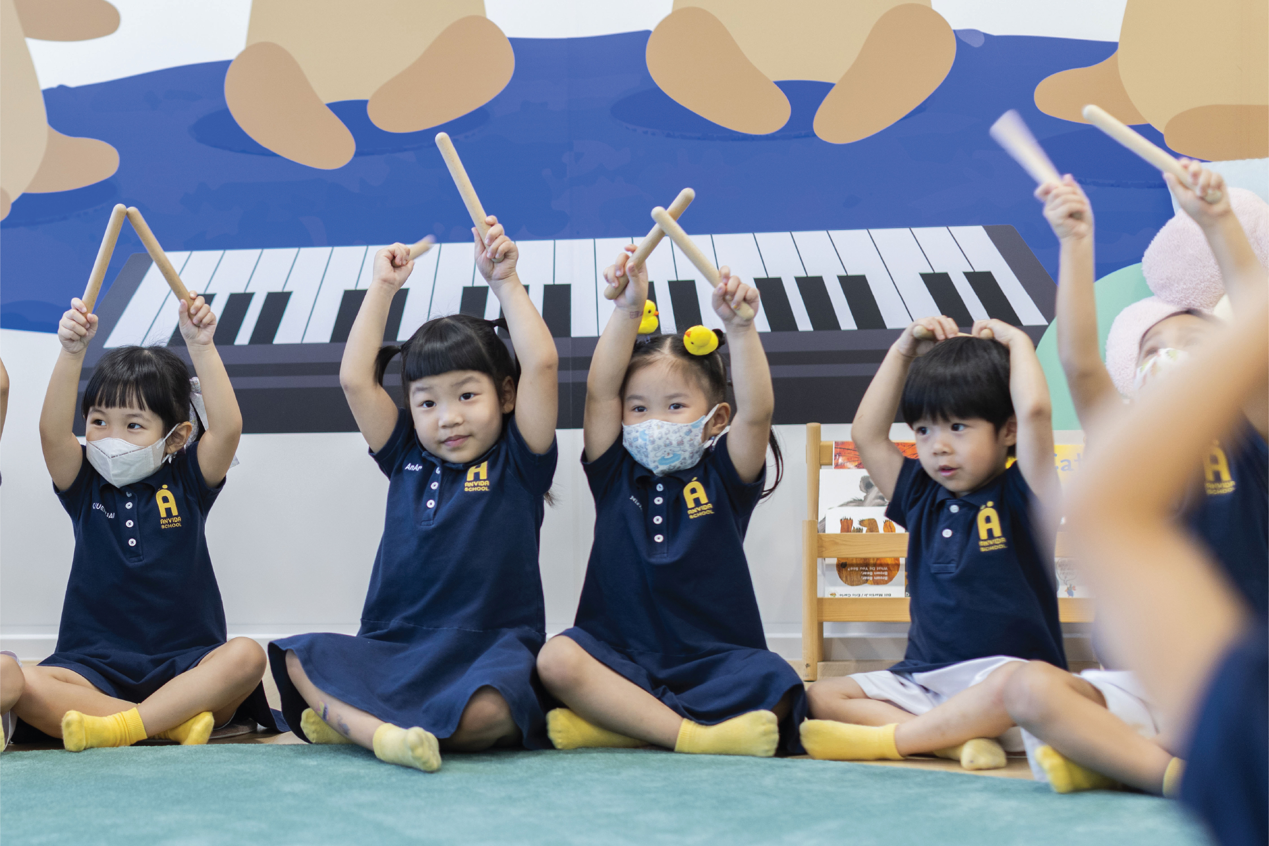 Children learning together in Anvida School classroom